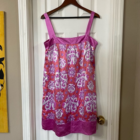 INC Pink 70s Pattern Satiny Dress Size 14 - Picture 2 of 8